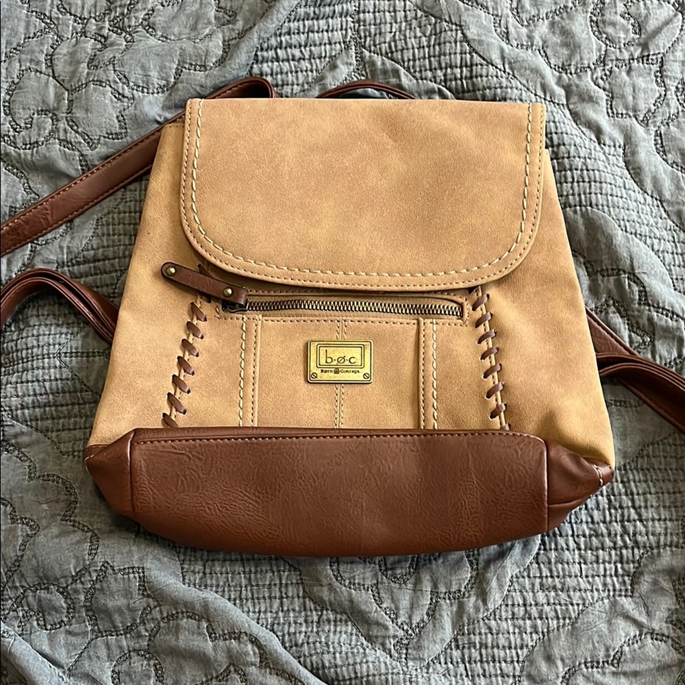 b.o.c. Tan and Brown Casual Backpack with Whipstitch Detailing
